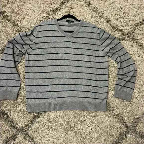 J.Crew Striped on Gray Cotton&Cashmere Blend V-Neck Sweater Men L (SW112) - Picture 6 of 6